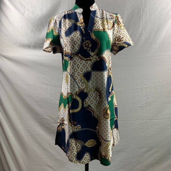 Chain Print Notched Neck Dress Without Belt - Picture 5 of 7